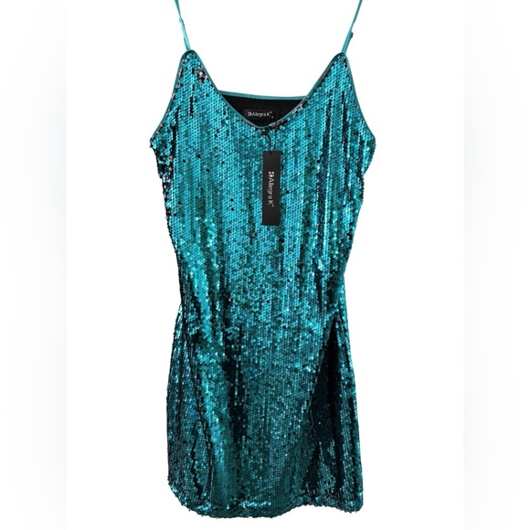 Allegra K Shimmering Teal Mini Dress - Picture 1 of 5
